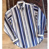 90's~ ビンテージ【POLO RALPH LAUREN】ラルフローレン【REGENT】リージェント【クラシックフィット】【白×青×紺ストライプ】【コットンシャツ】サイズ15 1/2 M 