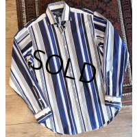 90's~ ビンテージ【POLO RALPH LAUREN】ラルフローレン【REGENT】リージェント【クラシックフィット】【白×青×紺ストライプ】【コットンシャツ】サイズ15 1/2 M 