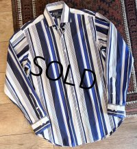 90's~ ビンテージ【POLO RALPH LAUREN】ラルフローレン【REGENT】リージェント【クラシックフィット】【白×青×紺ストライプ】【コットンシャツ】サイズ15 1/2 M 