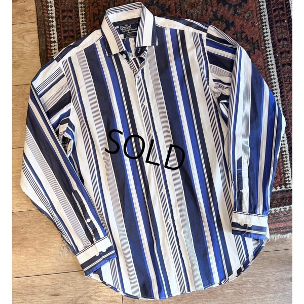画像1: 90's~ ビンテージ【POLO RALPH LAUREN】ラルフローレン【REGENT】リージェント【クラシックフィット】【白×青×紺ストライプ】【コットンシャツ】サイズ15 1/2 M 