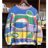 USA製【ビンテージ】【GREENIE APG】【カラフル】総柄【リブ付き】ロンT【スウェット】【レディース古着】【サイズW-M程度】 