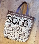 デッドストック【ビンテージ】【Book of the Month club】【生成りxブラウン】マチ付き【トートバッグ】 
