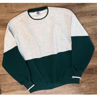 ほぼ未使用 90's~【USA製】【RUSSELL】ラッセル 【ビンテージ】【グレー×緑】切替【無地】【前V】スウェット【サイズXXL】 