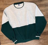 ほぼ未使用 90's~【USA製】【RUSSELL】ラッセル 【ビンテージ】【グレー×緑】切替【無地】【前V】スウェット【サイズXXL】 
