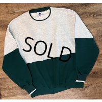 ほぼ未使用 90's~【USA製】【RUSSELL】ラッセル 【ビンテージ】【グレー×緑】切替【無地】【前V】スウェット【サイズXXL】 
