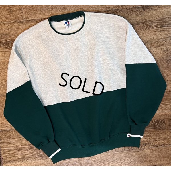 画像1: ほぼ未使用 90's~【USA製】【RUSSELL】ラッセル 【ビンテージ】【グレー×緑】切替【無地】【前V】スウェット【サイズXXL】 