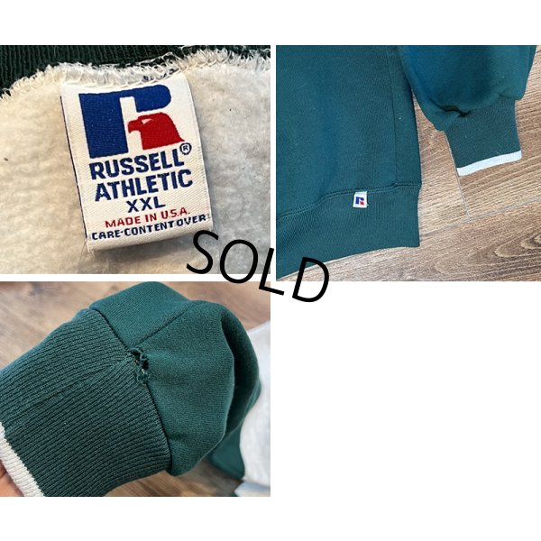 画像2: ほぼ未使用 90's~【USA製】【RUSSELL】ラッセル 【ビンテージ】【グレー×緑】切替【無地】【前V】スウェット【サイズXXL】 
