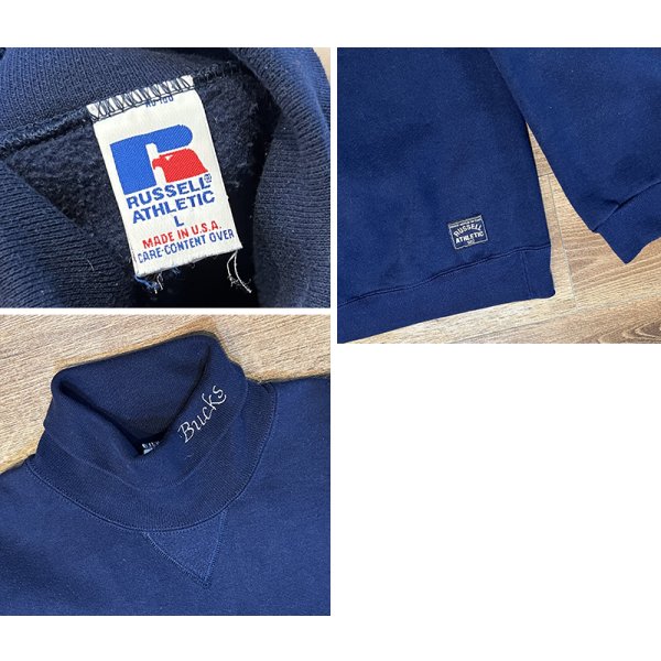 画像2: 90's【USA製】【ビンテージ】【RUSSELL】ラッセル【紺】【Bucks】首元刺繍【タートルネックスウェット】【サイズＬ】 
