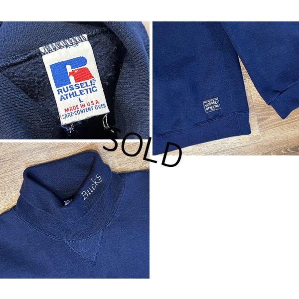 画像2: 90's【USA製】【ビンテージ】【RUSSELL】ラッセル【紺】【Bucks】首元刺繍【タートルネックスウェット】【サイズＬ】 