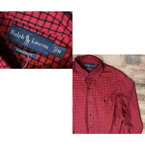 画像2: 程度良好!!【ラルフローレン】【POLO ralph lauren】【クラシックフィット】【赤×黒チェック】ボタンダウン【BDシャツ】【サイズＭ】 
