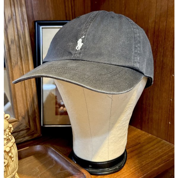 画像1: POLO RALPH LAUREN【ポロラルフローレン】ビンテージ【黒】レザーアジャスター ロゴキャップ【ベースボールキャップ】【サイズフリー】 