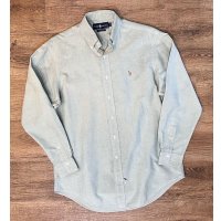 90’s【ビンテージ】【RALPH LAUREN】【ラルフローレン】【薄緑】コットン【ボタンダウンシャツ】【サイズ15 1/2-33】 