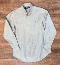 90’s【ビンテージ】【RALPH LAUREN】【ラルフローレン】【薄緑】コットン【ボタンダウンシャツ】【サイズ15 1/2-33】 