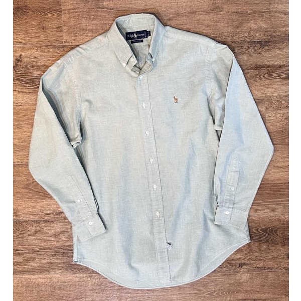 画像1: 90’s【ビンテージ】【RALPH LAUREN】【ラルフローレン】【薄緑】コットン【ボタンダウンシャツ】【サイズ15 1/2-33】 