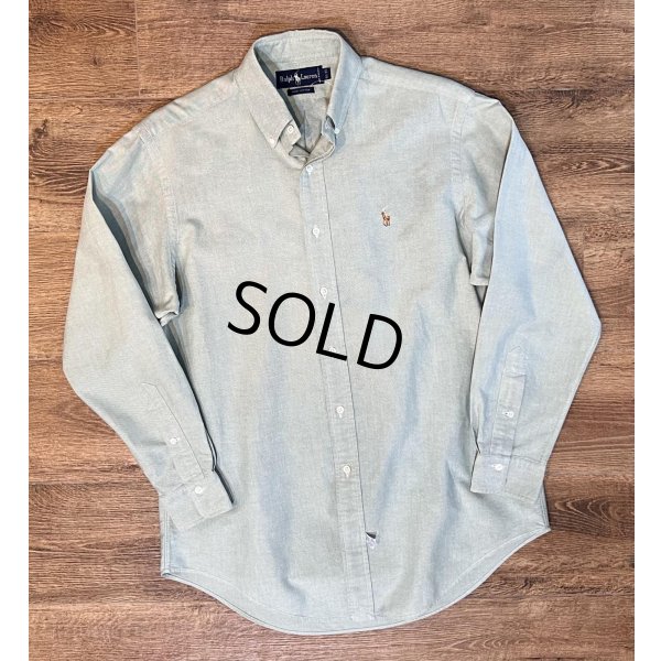 画像1: 90’s【ビンテージ】【RALPH LAUREN】【ラルフローレン】【薄緑】コットン【ボタンダウンシャツ】【サイズ15 1/2-33】 