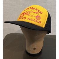 程度良好!! 80's~【ビンテージ】【AMMONS AUTO SALES】自動車【黒×黄色】【メッシュキャップ】【トラッカーキャップ】【キャップ】サイズフリー 