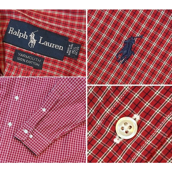画像2: POLO RALPH LAUREN【ラルフローレン】YARMOUTH ヤーマス【赤×白】チェック【コットンボタンダウンシャツ】【15 1/2】 