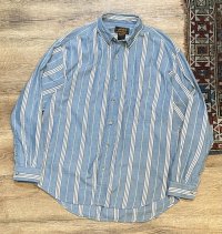 〜90’s【ビンテージ】【エディーバウアー】【水色x白】ストライプ柄【コットンボタンダウンシャツ】【サイズL】