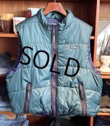 80's【ビンテージ】【L.L.bean】【L.L.ビーン】モスグリーンｘ紫 プリマロフト【ダウンベスト】【サイズＭ程度】 
