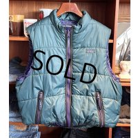 80's【ビンテージ】【L.L.bean】【L.L.ビーン】モスグリーンｘ紫 プリマロフト【ダウンベスト】【サイズＭ程度】 