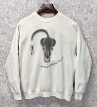 90's【USA製】ビンテージ【LEE】【リー】【生成り】【猫】ねこ【Curiosity Enlightened The Cat】【スウェット】【サイズM】 