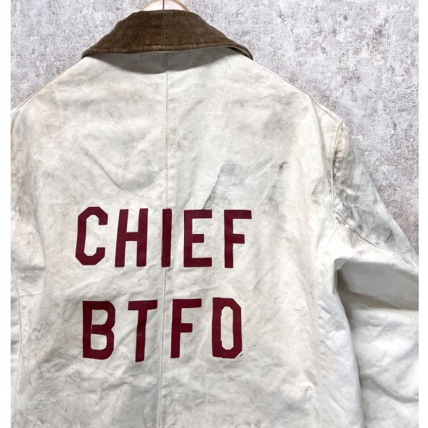 画像5: 70's【ビンテージ】【GLOBE】【白×裏地赤チェック】CHIEF BTFD【ファイヤーマンコート】ジャケット【US42】  