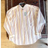 ビンテージ【TOMMY HILFIGER】トミーヒルフィガー【クリームｘ紫ｘ黄】ストライプ【ボタンダウンシャツ】【サイズＭ】 