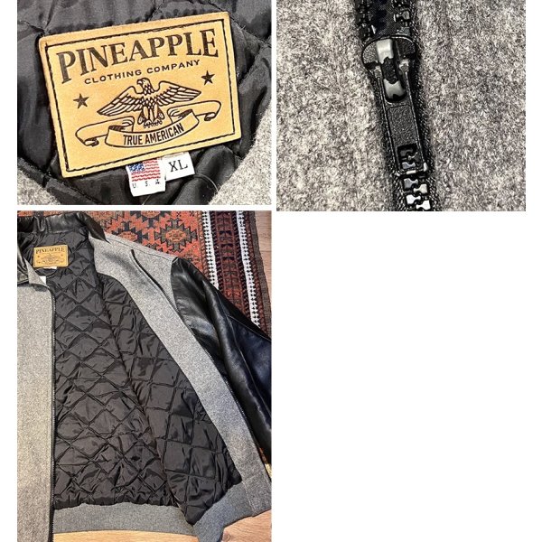 画像2: USA製【ビンテージ】【PINE APPLE】【グレーウール×袖襟レザー】【黒】【ジップアップブルゾン】【ジャケット】【サイズＸＬ】 