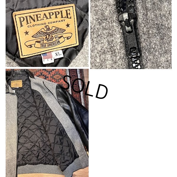 画像2: USA製【ビンテージ】【PINE APPLE】【グレーウール×袖襟レザー】【黒】【ジップアップブルゾン】【ジャケット】【サイズＸＬ】 