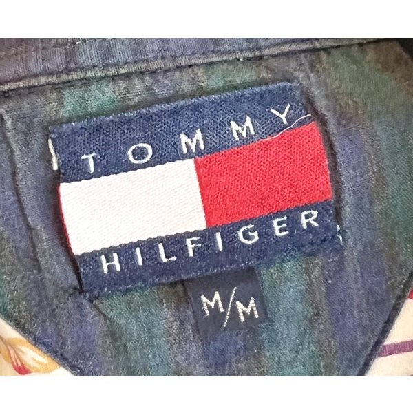 画像2: ビンテージ【TOMMY HILFIGER】トミーヒルフィガー【クリームｘ紫ｘ黄】ストライプ【ボタンダウンシャツ】【サイズＭ】 