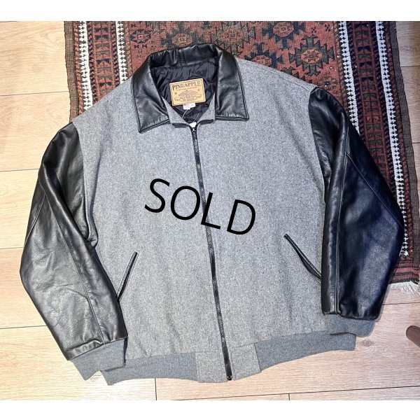 画像1: USA製【ビンテージ】【PINE APPLE】【グレーウール×袖襟レザー】【黒】【ジップアップブルゾン】【ジャケット】【サイズＸＬ】 