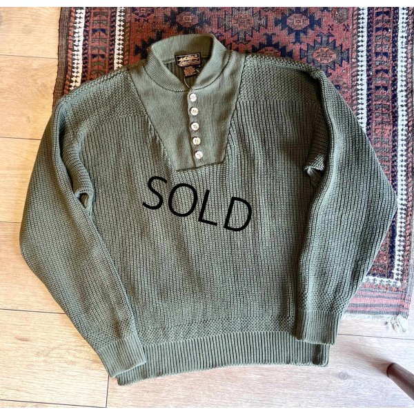 画像1: 【〜90's】【ビンテージ】【エディーバウアー】ODカラー【ヘンリーネックコットンセーター】【サイズＭ】 