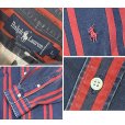 画像2:  ビンテージ【POLO RALPH LAUREN】ラルフローレン【紺ｘ赤ストライプ】【コットンシャツ】サイズL<br> (2)