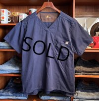 【カーハート】ビンテージ【紺】リップストップ【メディカルユニフォーム】【ワークシャツ】ナースシャツ【半袖シャツ】【サイズM】