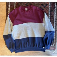 90'ｓ USA製 【ビンテージ】【RUSSELL】ラッセル 【エンジｘグレーｘ紺】切り返し【クルーネック】前V スウェット【サイズＸＬ】 