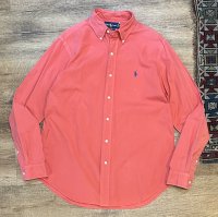 ビンテージ POLO RALPH LAUREN【ポロラルフローレン】【CLASSIC FIT】胸刺繡ロゴ入り【薄紅色】【ボタンダウンシャツ】【サイズM】  