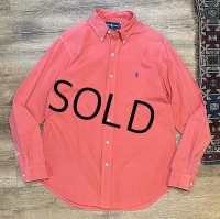ビンテージ POLO RALPH LAUREN【ポロラルフローレン】【CLASSIC FIT】胸刺繡ロゴ入り【薄紅色】【ボタンダウンシャツ】【サイズM】  