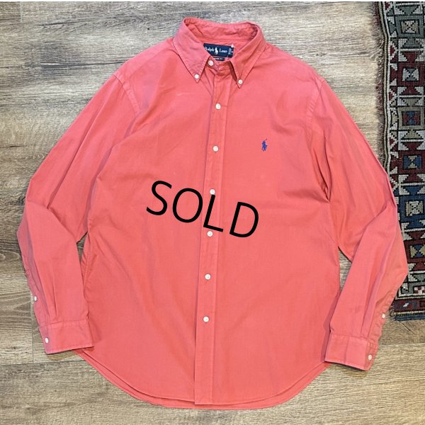 画像1: ビンテージ POLO RALPH LAUREN【ポロラルフローレン】【CLASSIC FIT】胸刺繡ロゴ入り【薄紅色】【ボタンダウンシャツ】【サイズM】  