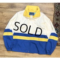 【ビンテージ】【HAGGAR】【ハガー】白ｘ青ｘ黄【ライン】ナイロンブルゾン【ＸＬ程度】 