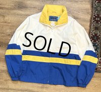 【ビンテージ】【HAGGAR】【ハガー】白ｘ青ｘ黄【ライン】ナイロンブルゾン【ＸＬ程度】 