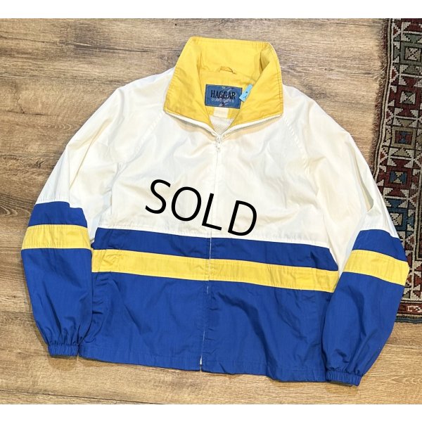画像1: 【ビンテージ】【HAGGAR】【ハガー】白ｘ青ｘ黄【ライン】ナイロンブルゾン【ＸＬ程度】 