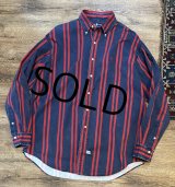  ビンテージ【POLO RALPH LAUREN】ラルフローレン【紺ｘ赤ストライプ】【コットンシャツ】サイズL 