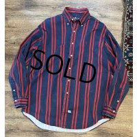 ビンテージ【POLO RALPH LAUREN】ラルフローレン【紺ｘ赤ストライプ】【コットンシャツ】サイズL 
