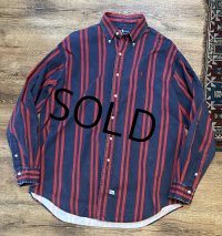  ビンテージ【POLO RALPH LAUREN】ラルフローレン【紺ｘ赤ストライプ】【コットンシャツ】サイズL 