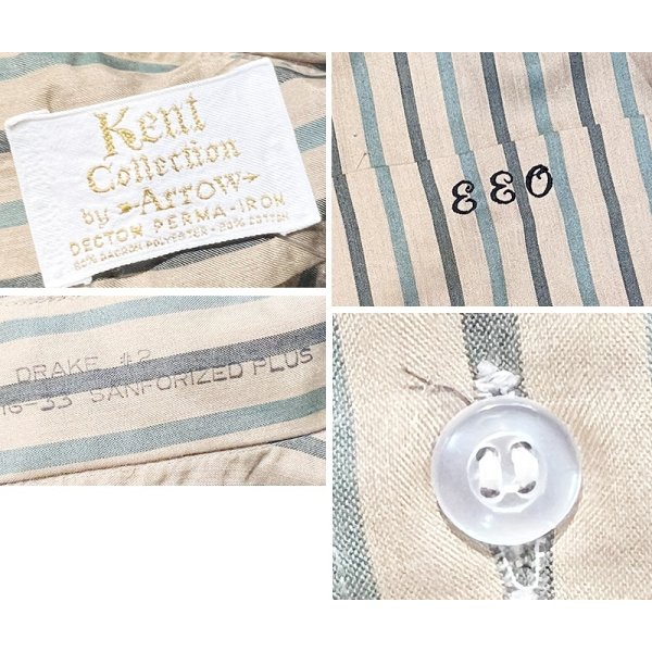 画像2: 70's【ビンテージ】【Arrow kent collection】アロー【ベージュ×緑】ストライプ【ポリコットンシャツ】【16-33】  