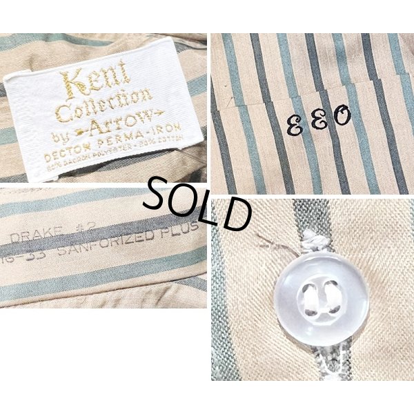 画像2: 70's【ビンテージ】【Arrow kent collection】アロー【ベージュ×緑】ストライプ【ポリコットンシャツ】【16-33】  