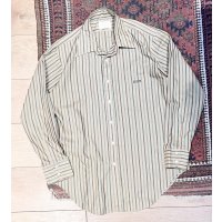 70's【ビンテージ】【Arrow kent collection】アロー【ベージュ×緑】ストライプ【ポリコットンシャツ】【16-33】  