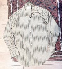 70's【ビンテージ】【Arrow kent collection】アロー【ベージュ×緑】ストライプ【ポリコットンシャツ】【16-33】  