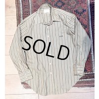 70's【ビンテージ】【Arrow kent collection】アロー【ベージュ×緑】ストライプ【ポリコットンシャツ】【16-33】  