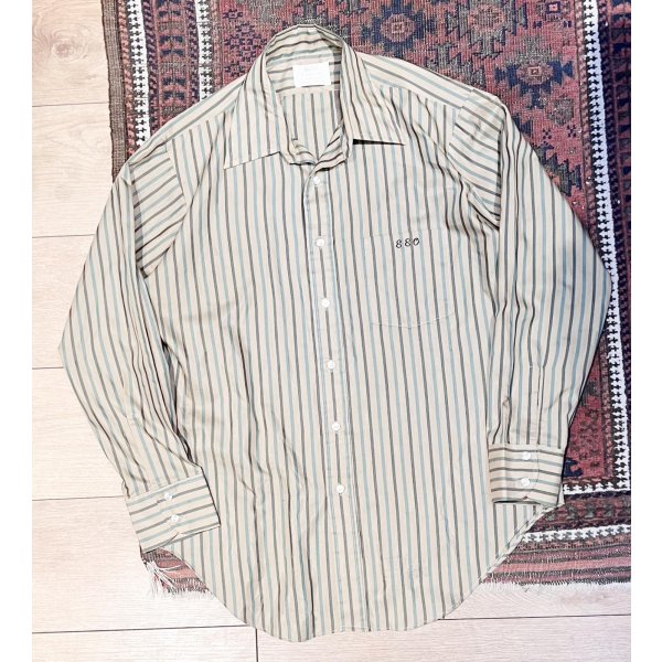 画像1: 70's【ビンテージ】【Arrow kent collection】アロー【ベージュ×緑】ストライプ【ポリコットンシャツ】【16-33】  